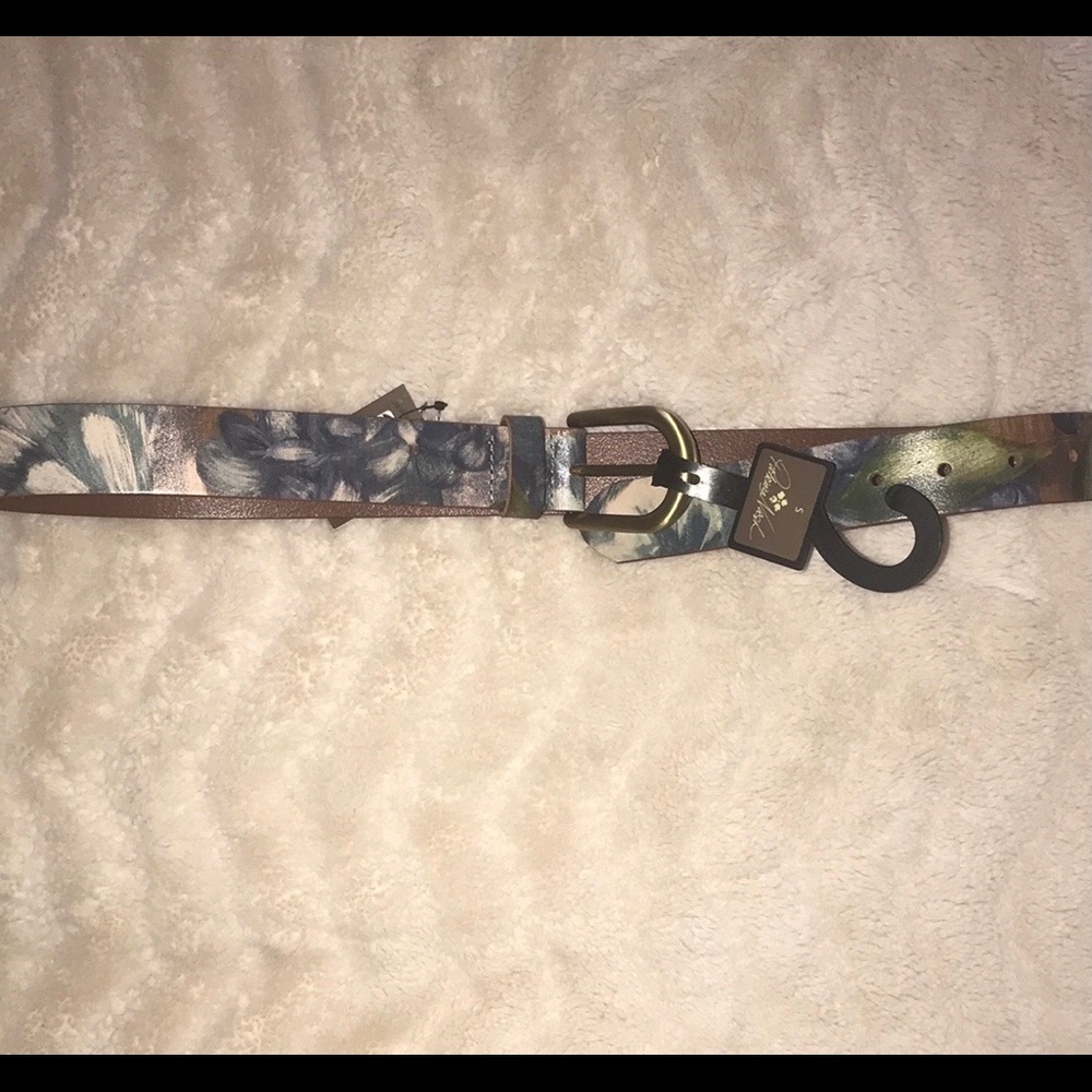 Patricia Nash Floral Leather Belt - Blue and Brown